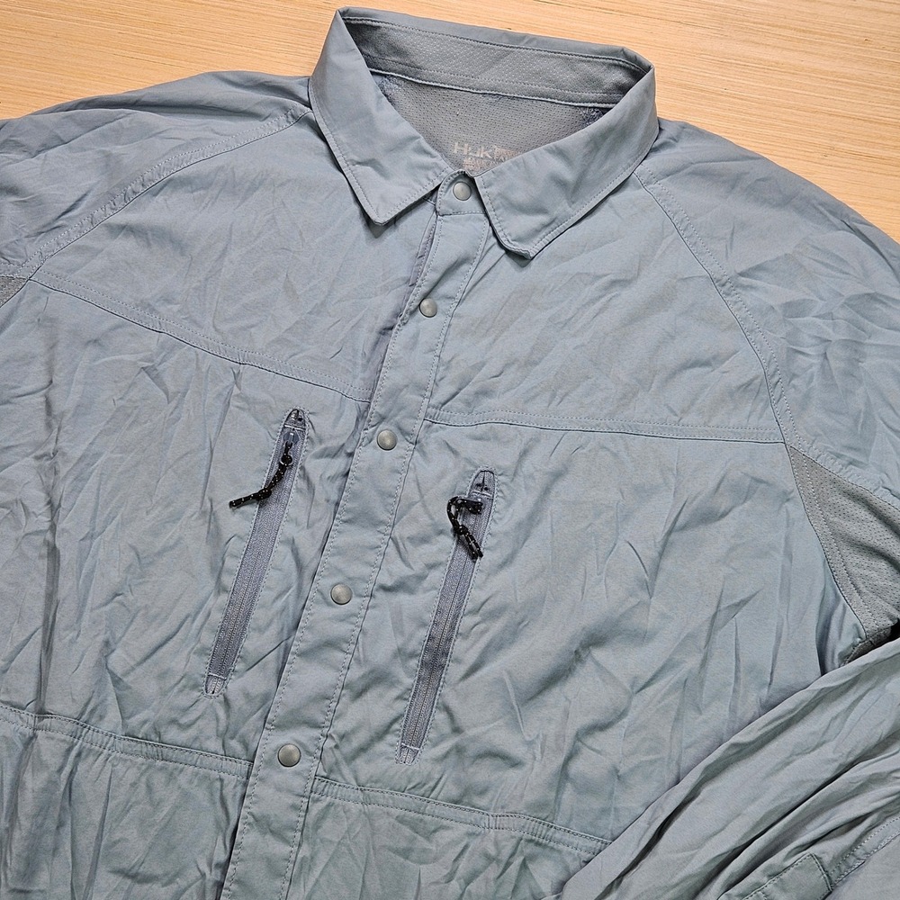 Huk Fishing Tech Hybrid Raglan Shirt Mens L Blue H1500079 Vent Long Sleeve